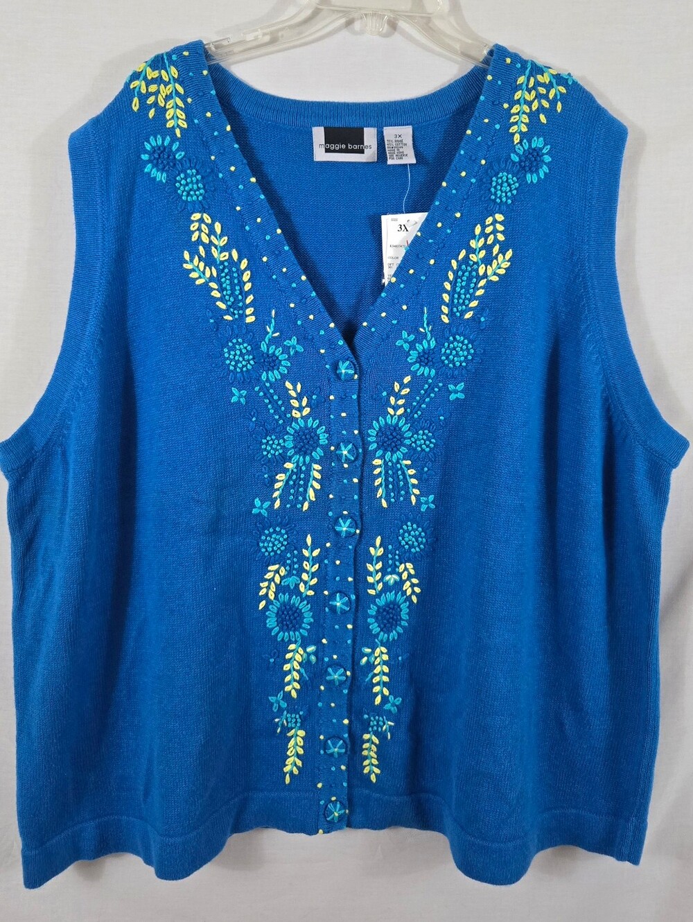 NWT Maggie Barnes Women's Blue Embroidered Sweater Vest Size 3X